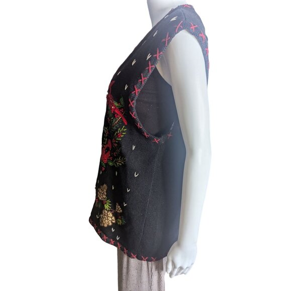 VTG Bobbie Brooks Winter Theme Sweater Vest Cardinals Embroidery & Beaded SZ XL - Picture 5 of 12